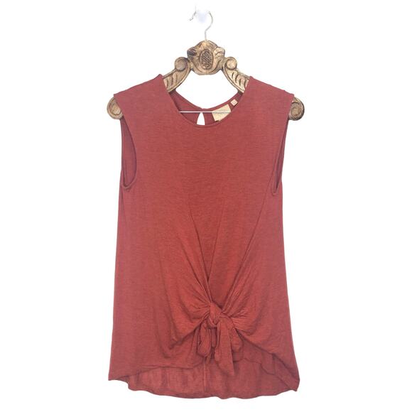 Anthropologie Vanessa Virginia Top Tie Front Rust Red Orange Tunic Tank Small - Picture 8 of 8